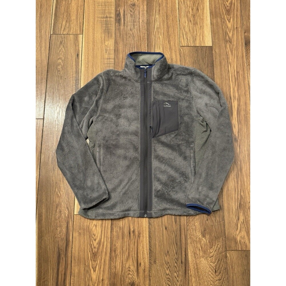 LL Bean Jacket Men Large Gray Full Zip Fleece Pocket Adventure Hybrid Outdoors
